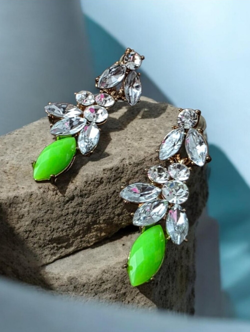Crystal and Neon Green Drop Earrings